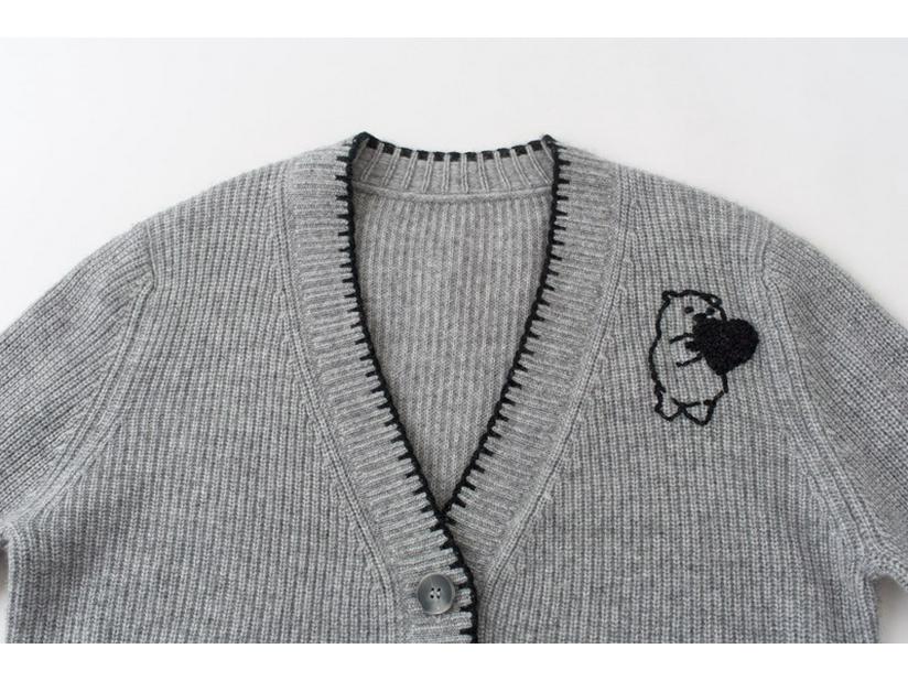 European & American Style Grey Hand-Stitched Cashmere Cardigan Sweater Coat