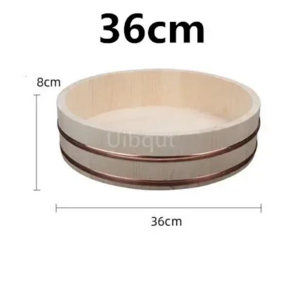 Korean Food Japanese Style Copper Edge Basin Big Bowl Bucket Cuisine Bibimbap Sashimi Sushi Wooden Barrel Mixing Rice Wood Spoon