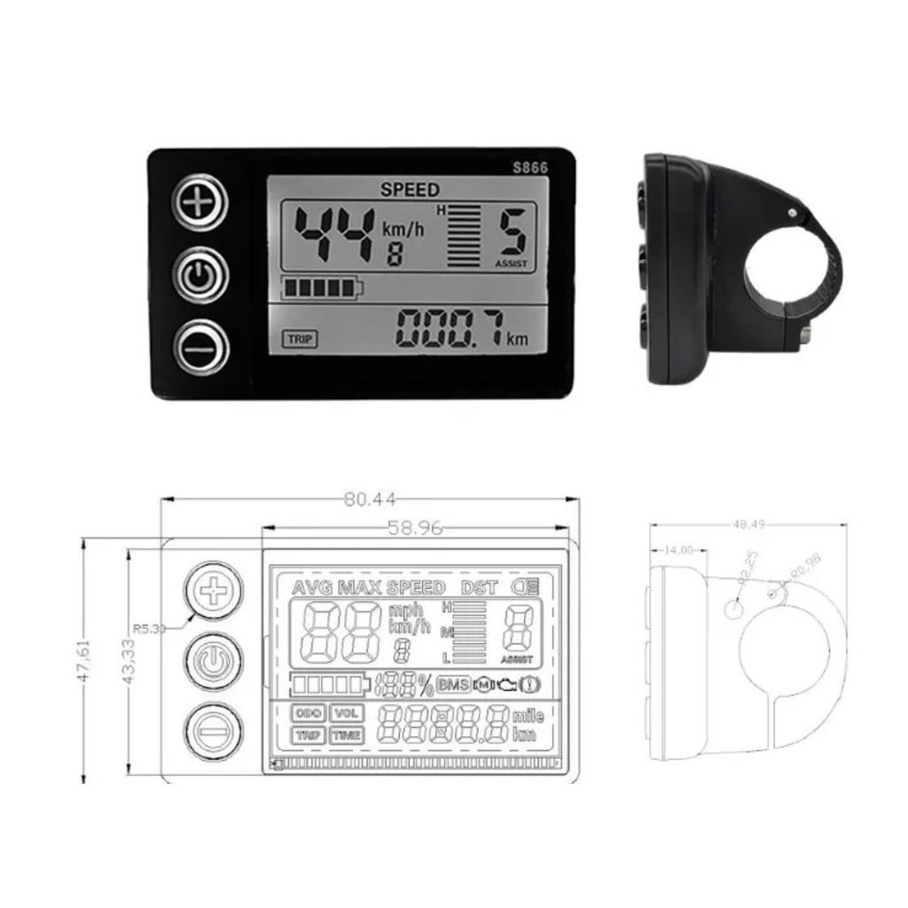24V 36V 48V Electric Bike S866 LCD Display Meter Control Panel With Waterproof/SM Plug E-bike Parts