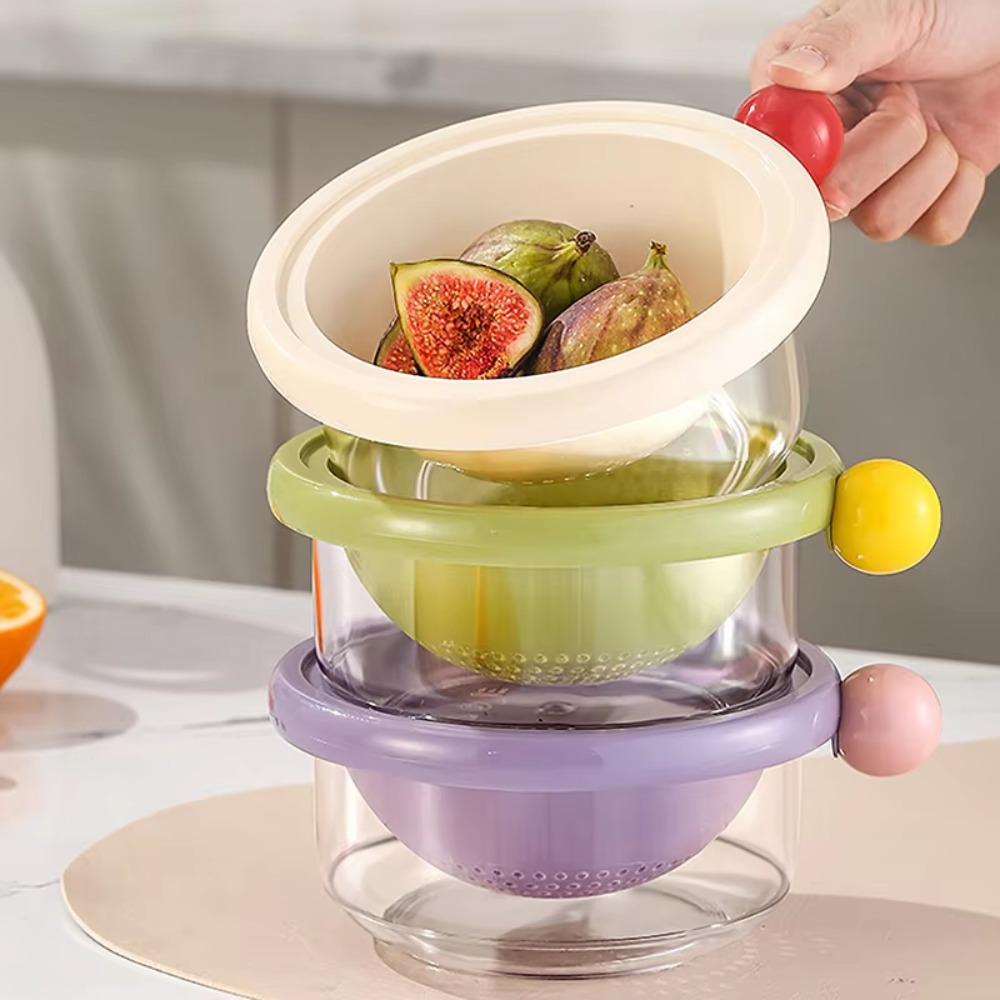 New PP Double Layer Drain Basket Dopamine Mini Washing Basin Kitchen Supplies Double Storage Basket