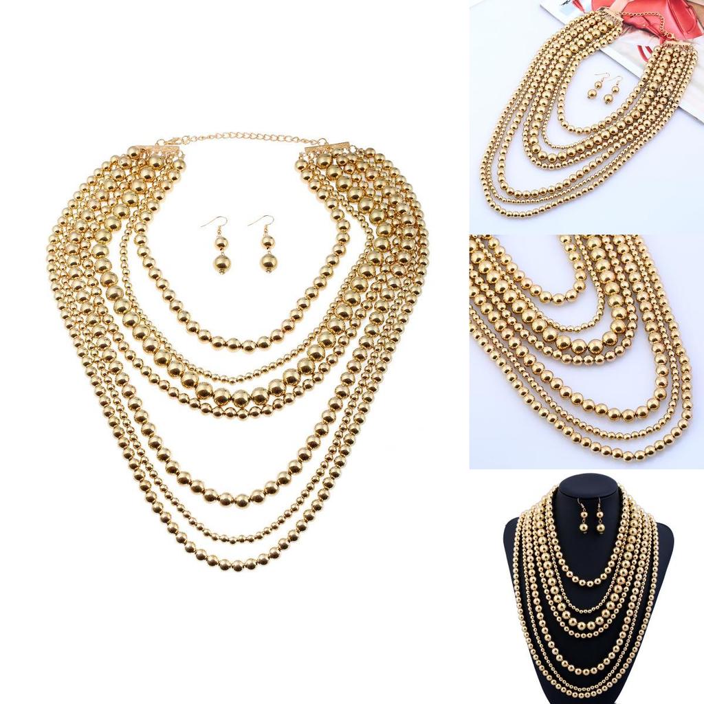Geometric Multi Layer Gold Beaded Necklace For Women Fashion Trend Spring