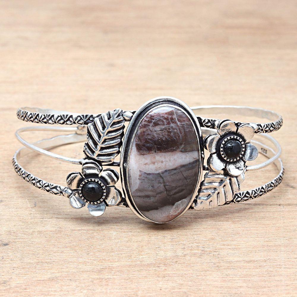 Septerian Jasper Gemstone Ethnic Silver Jewelry Cuff Bracelets 7''Adjustable