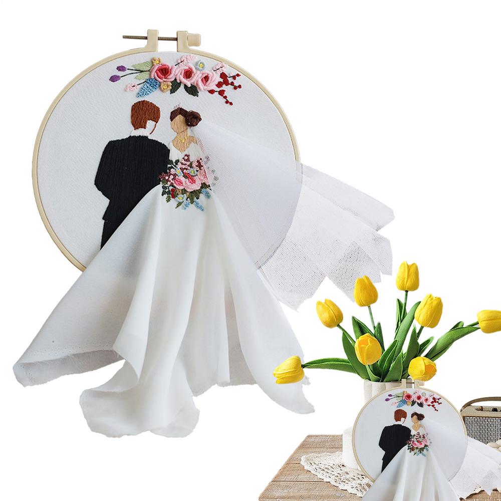 Embroidery Kit For Couple Punch Needle Set Crafts Embroidery Wedding Kit With Hoops And Color Threads For Beginners Adults