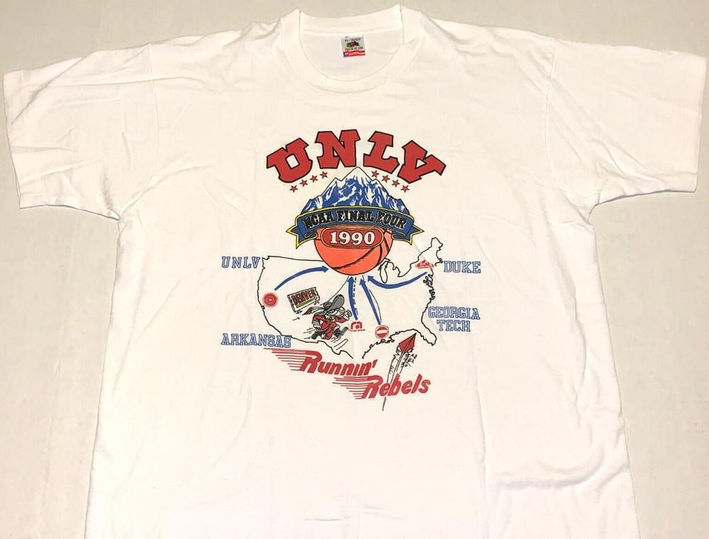 Vintage 1990 UNLV Rebels NCAA Basketball Final Four T-Shirt New XL Single Stitch Unisex T-Shirt M