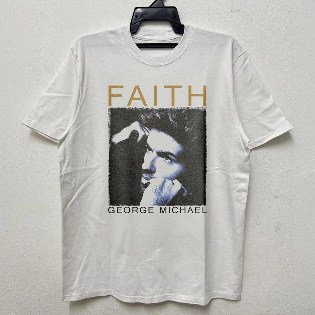 T-shirt George Michael Faith da Uomo Classica Grafica Pop Retro Anni '80 Fan Ritratto Vintage Stampa Manica Corta Top Casual