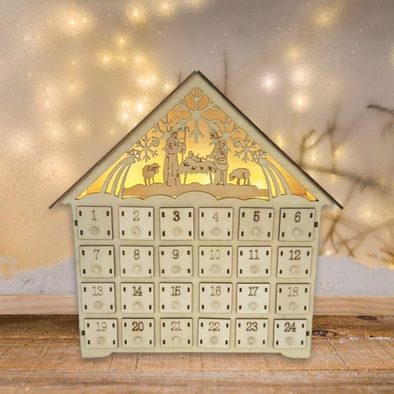 24 Drawer Wood Advents Calendar Stylish Wood Carved Christmas Tree Reindeer House 24 Drawer Countdowns Calendar