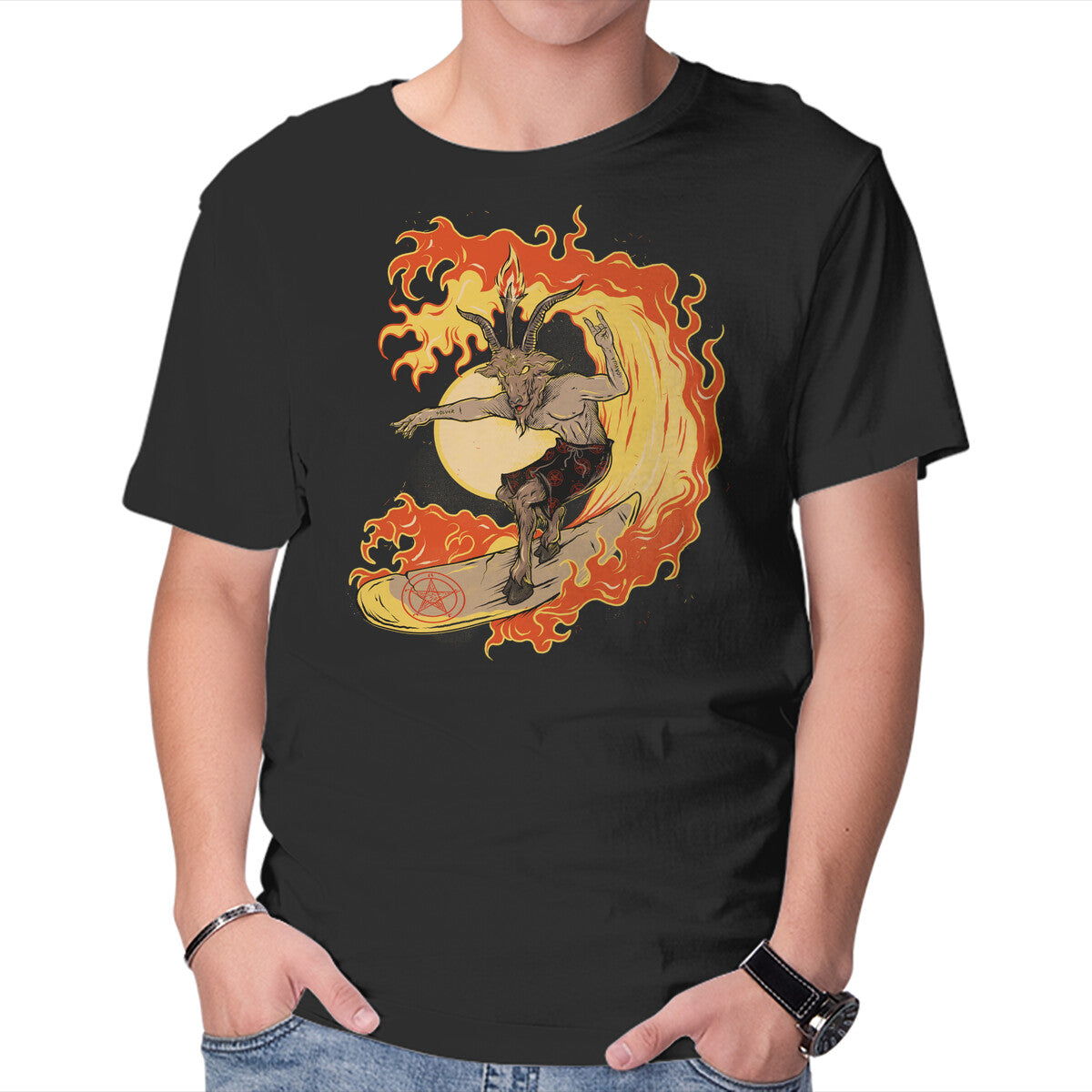 Unisex Crew Neck T-Shirt Surfing With The Devil Graphic Short Sleeve Casual Tee XXXL