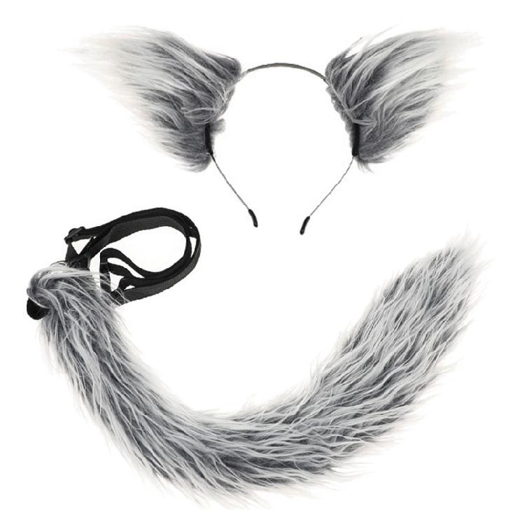 Lovely Plush Tail Animal Tail Foxes Ears Headband Wolf Tail Adjustable Belt for Halloween Christmas Carnivals Party