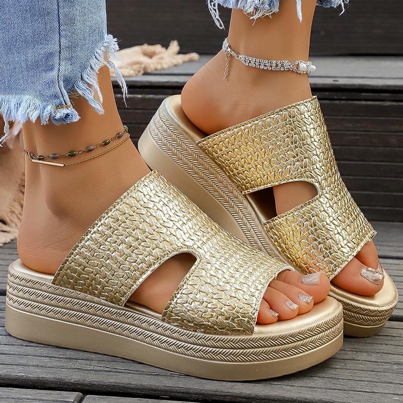 Gold Chunky Platform Sandals Women  Summer Thick Sole Wedge Heels Sandals Woman  43 Peep Toe Party Shoes