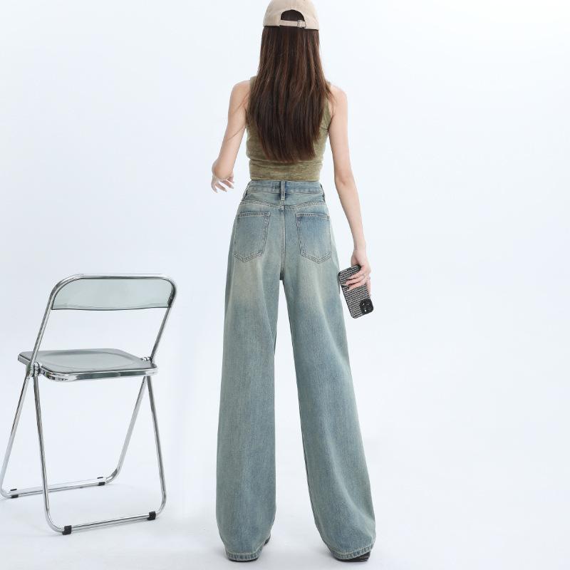 Wide-legged Jeans for Women Spring Loose High Waist Draped Floor Pants Straight Trousers for Women Spring Wide-legged Trousers