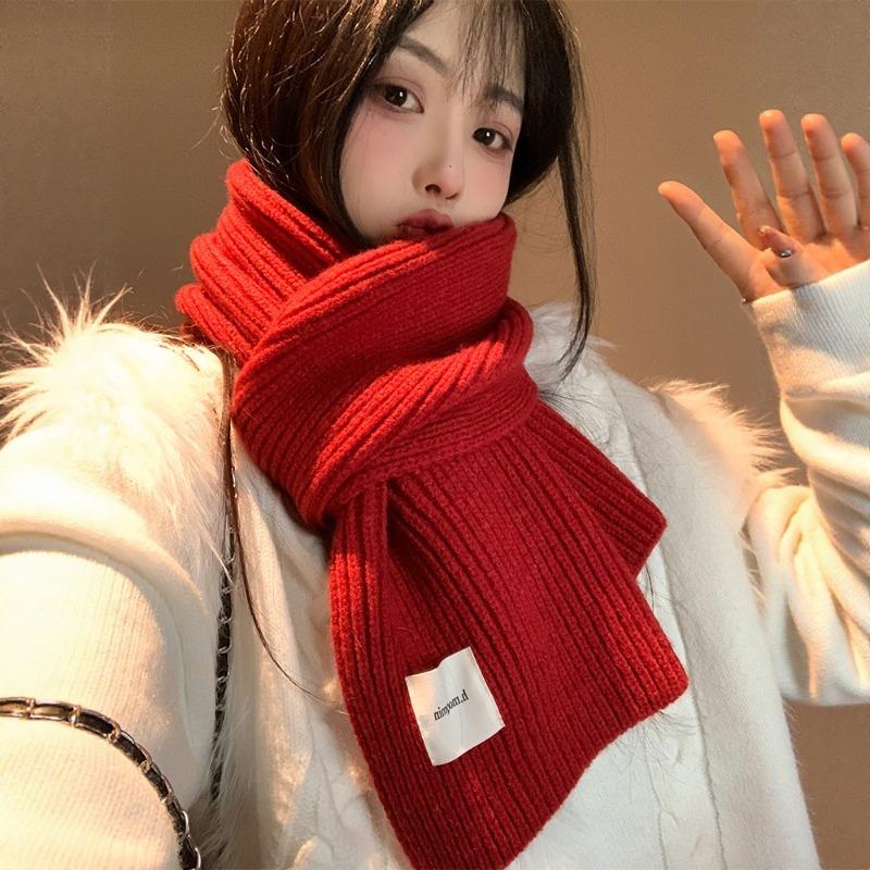 New red retro plaid Christmas scarf women's winter atmosphere green thickened warm couple scarf