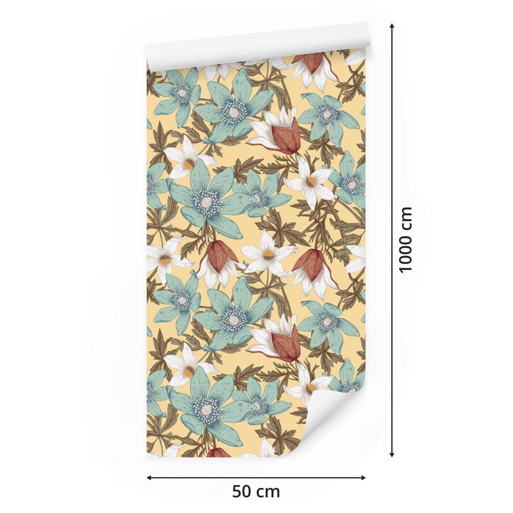 Stylish Colorful Flowers Wallpaper for Living Room and Bedroom 50x1000