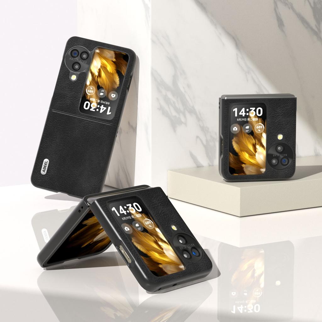 ABEEL Folding Phone Case for Oppo Find N3 Flip 5G,Cowhide Texture PU Leather Coated PC Phone Cover