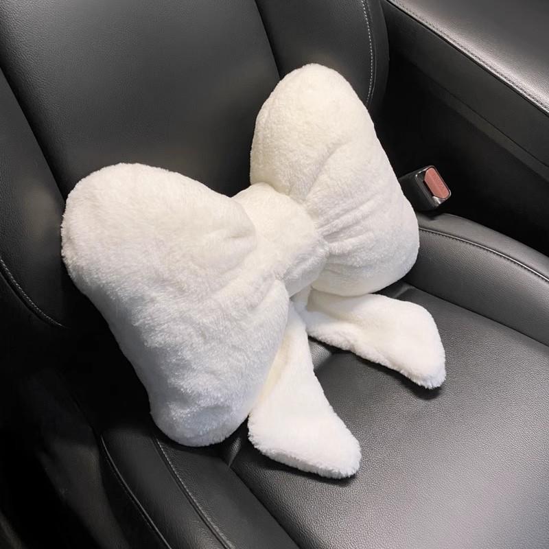 Lovely Bowknot Car Headrest Pillow Plush Neck Protector Cushion Auto Seat Head Support Lumbar Rest for Automobiles