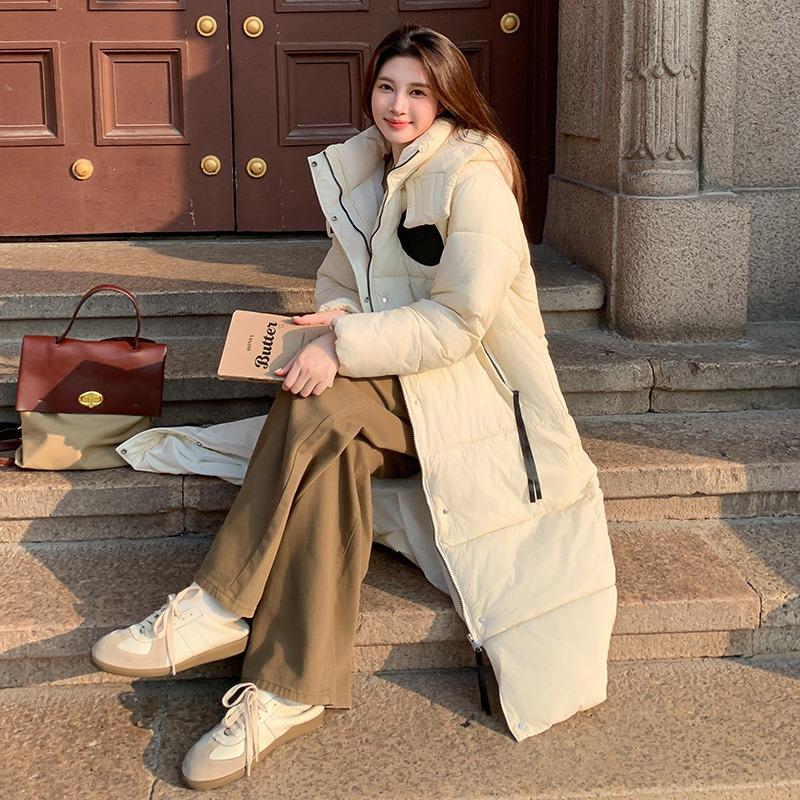 Over-knee thickened hooded down cotton-padded jacket for women's winter new student bread jacket jacket