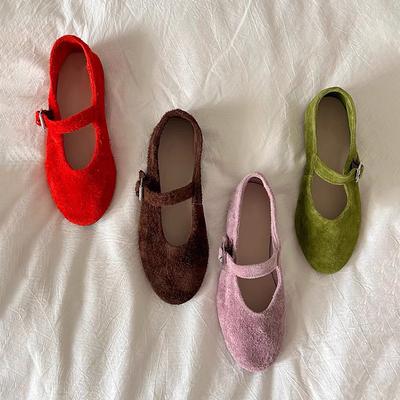 Zapatos Planos Mary Janes de Cuero para Mujer Ante de Vaca Correa con Hebilla Zapatos Planos de Ballet para Señora Primavera Otoño Poco Profundos Suaves Casual Mocasines
