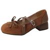 Design sense retro suede bow light mouth bag head single shoes summer fashion thick heel high heel Mary Jane shoes trend