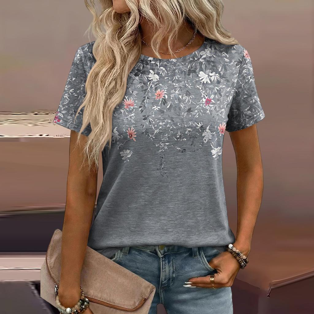 Damen Mode Lässiges Bedrucktes T-Shirt mit Lockerer Passform
