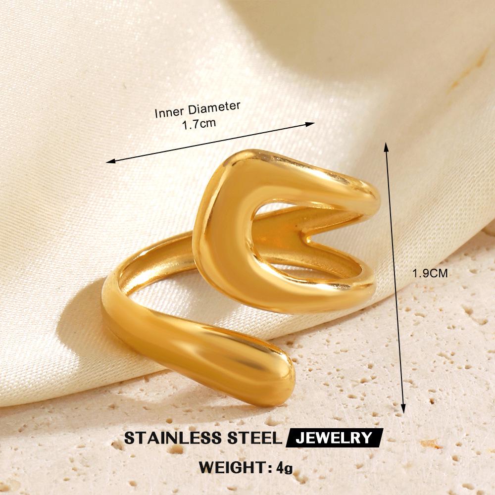 Stainless Steel Heart-Shaped Open Ring for Women - European & American Hip-Hop Style