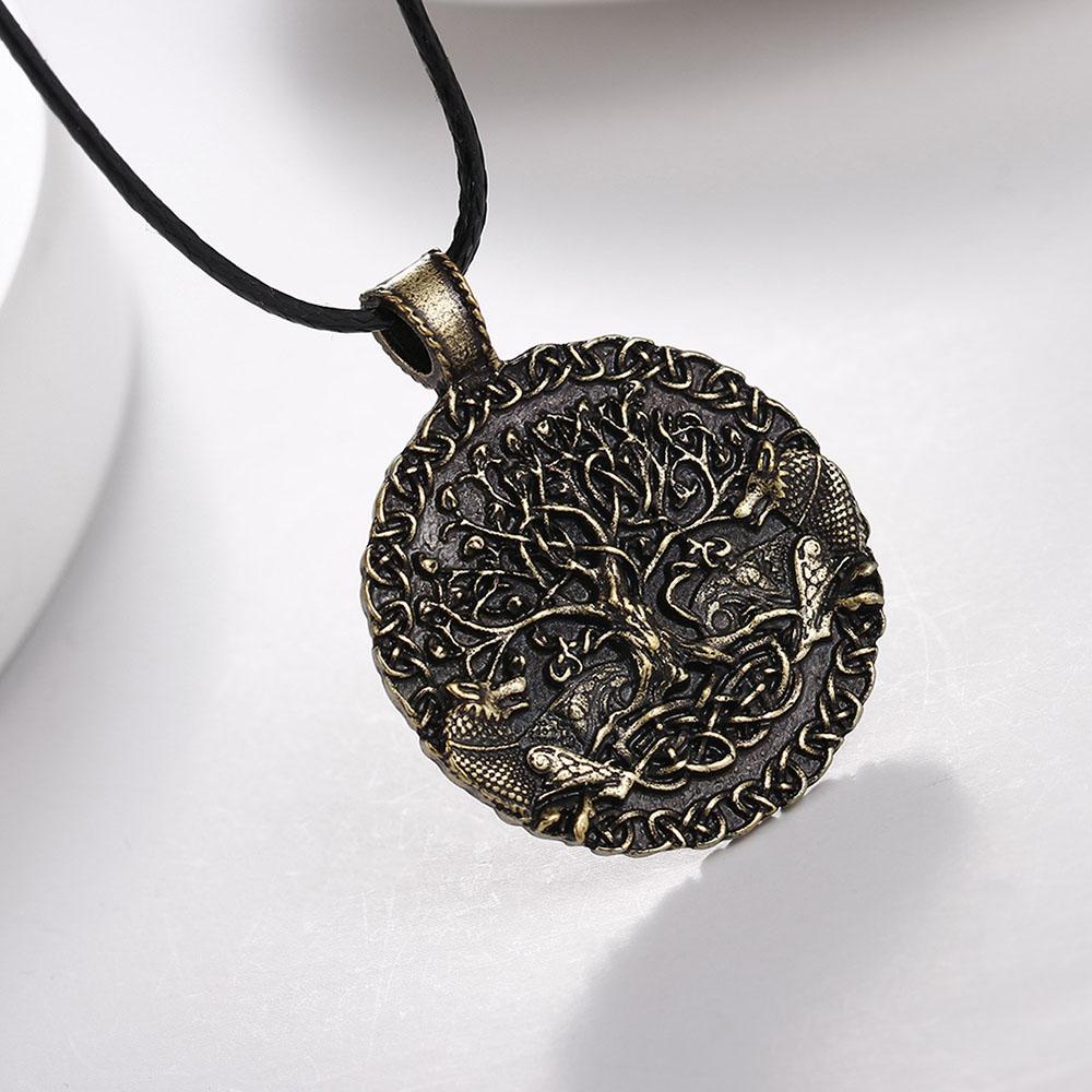 Tree Of Life Pendant Necklace Double Wolf Amulet Wiccan Talisman Viking Jewelry For Men Women