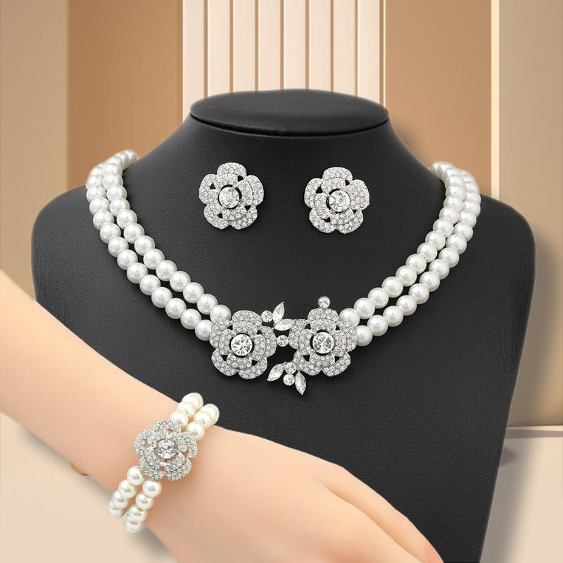 Korean Retro Pearl Diamond Fringed Neck Chain Internet Celebrity Temperament Design Sense Flower Bow Collarbone Chain Necklace Female