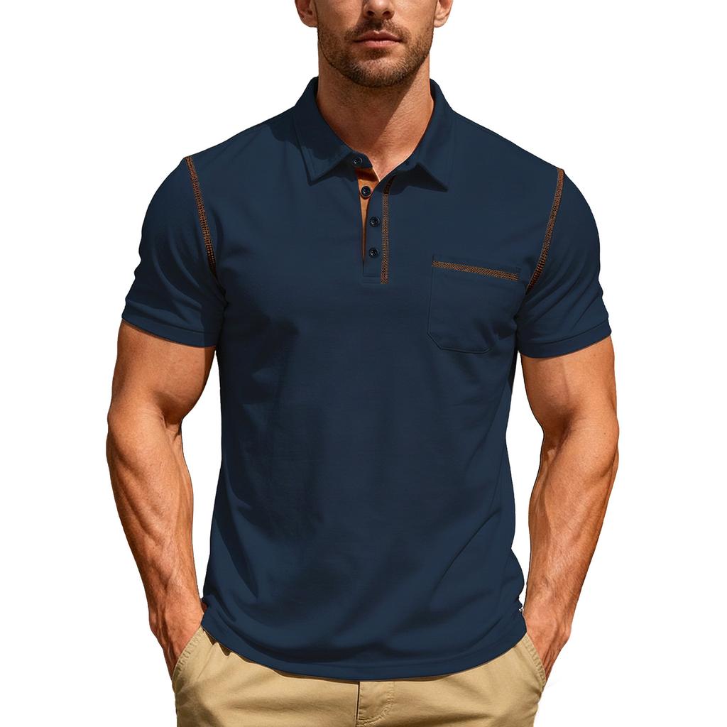 Herren Kurzarm Kragen T-Shirt Lässig Revers Top