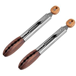 Cooking Tong, Walnut Wood Tong, Stainless Steel Anti-Slip Long Handle Wood Salad Tong with Hanging Hole, Household Creative Tong