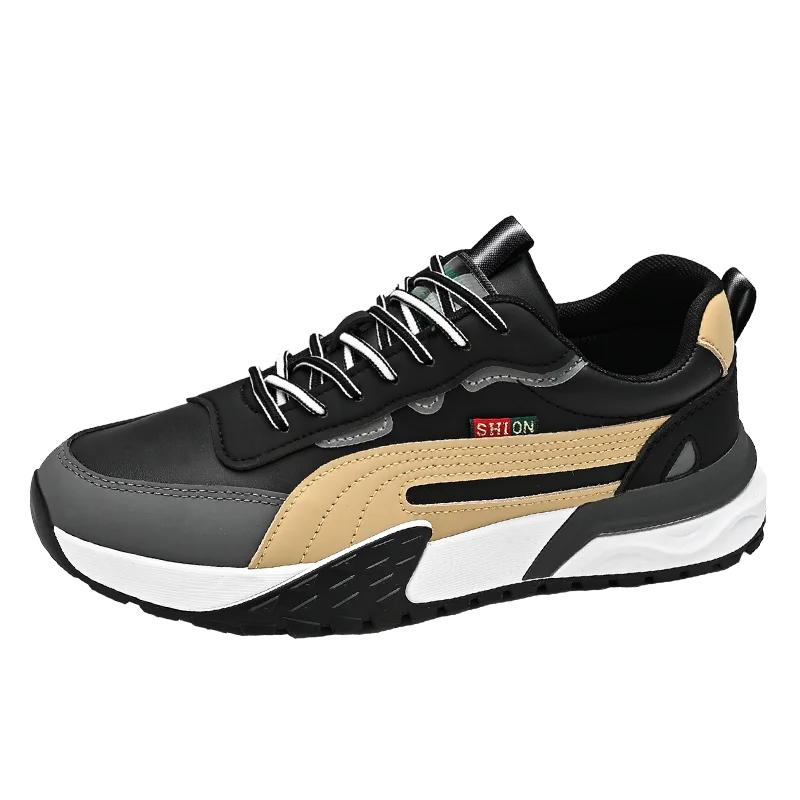 Men's New Autumn Fashion Lace Up Mesh Outdoor Casual Shoes, Breathable and Non Slip Thick Soled Rebound Black Sports Shoes