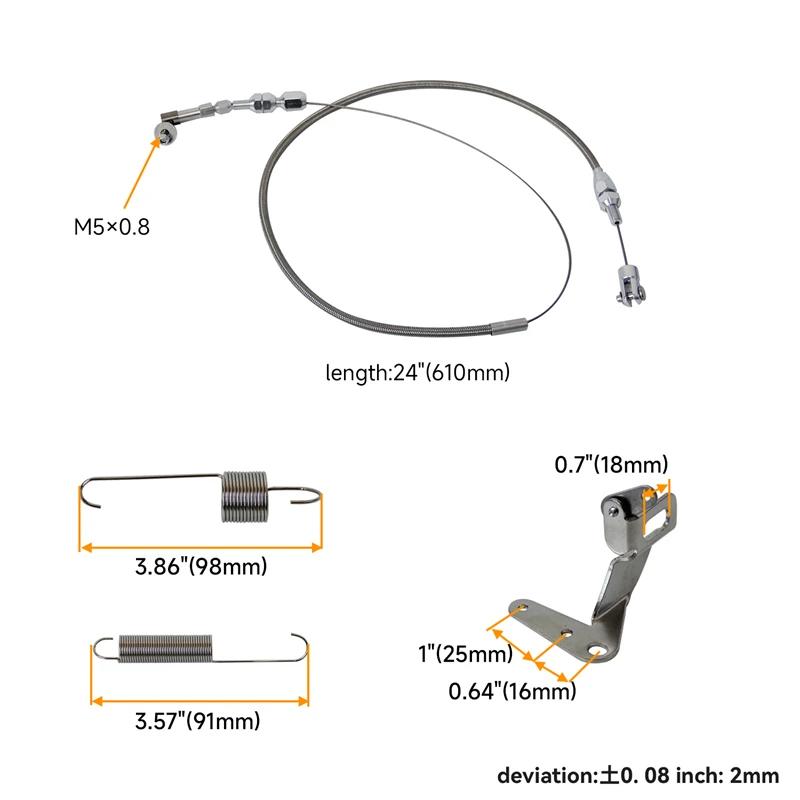 Gas Pedal w/Brake +Clutch Pad & 24"/36'' Throttle Cable Bracket Spring Kit XL Series Billet Aluminum Non-Slip Black/Silver