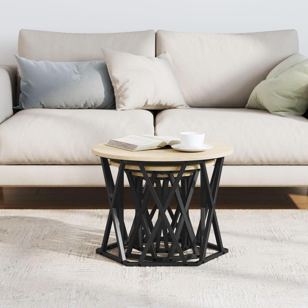 Rundes Wohnzimmer-Couchtisch-Set, Beistelltisch für Sofa, dreiteiliges Set, Dekotisch