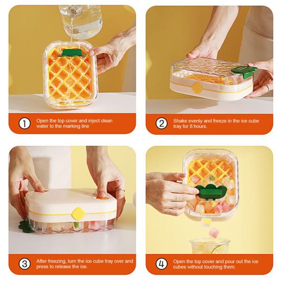 Press-Release Ice Cube Tray with Lid Storage Box BPA-Free Silicone Mold for Freezer Leak-Proof Stackable Ice Ice Maker for Home Party