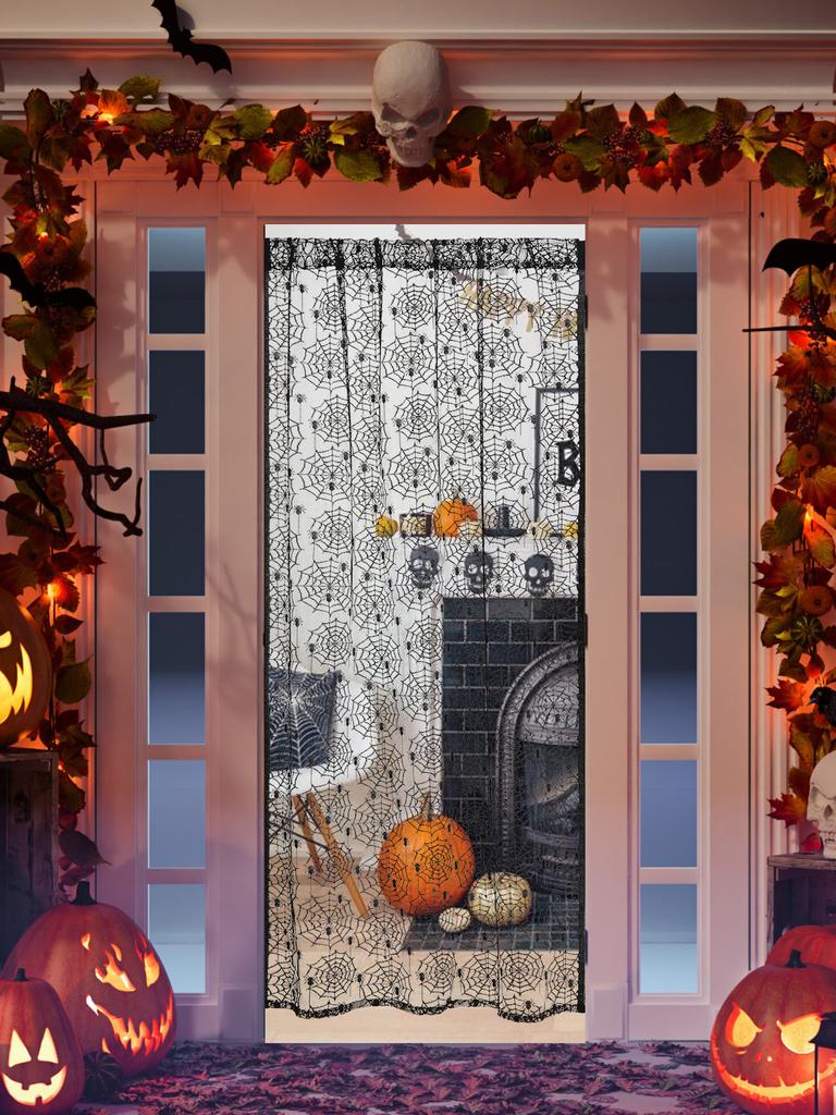 Halloween Lace Window Curtain with Spider Web Design - Perfect for Fireplace, Door curtain