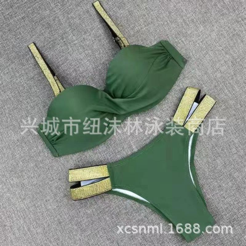 Split small breasts big breasts new swimsuit solid color sexy three-point bikini swimsuit women