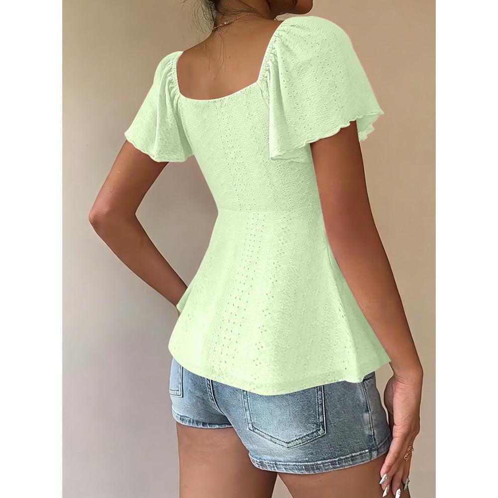 T-shirt da Donna Estiva a Maniche Corte, Scollo a V con Coulisse e Effetto Arricciato, Top Blusa Sexy Casual alla Moda per Tutti i Giorni
