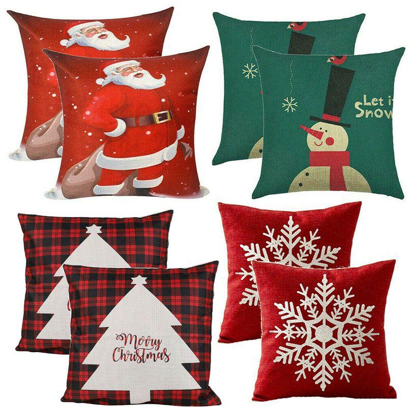 Stylish Snowman And Santa Christmas Pillow Covers For Couch Sofa Festival Decor