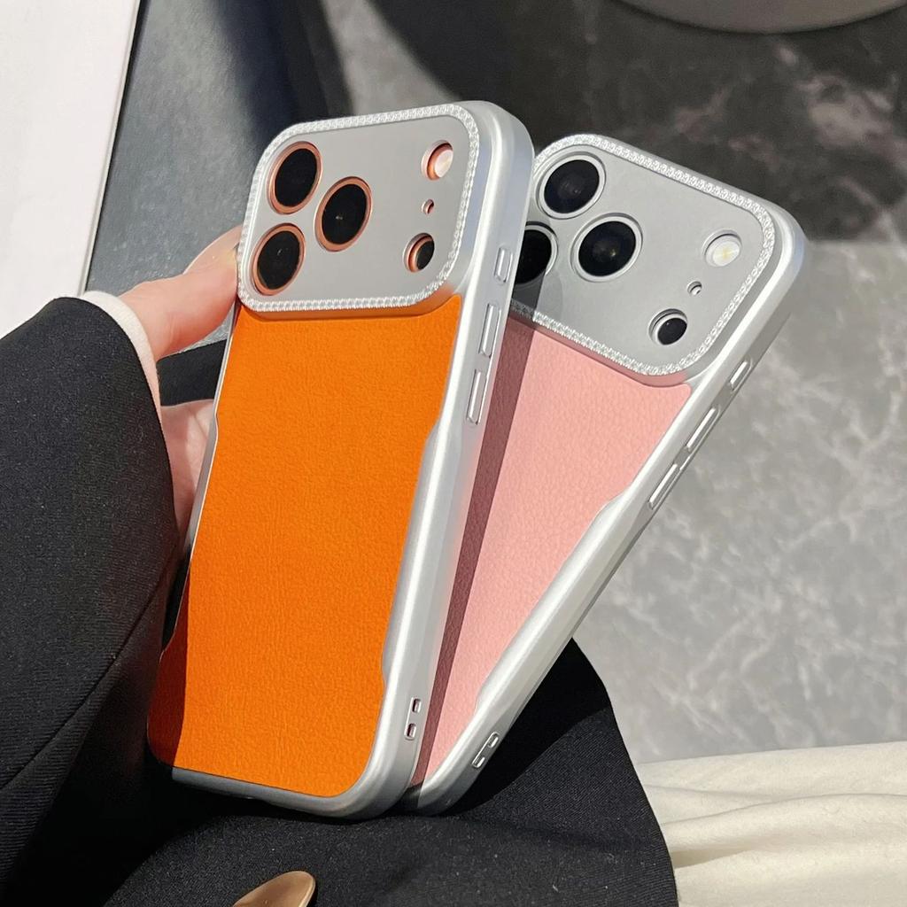 Plating Matte Leather Texture Phone Case For iPhone 17 Air 16 15 14 Plus 13 12 Pro Max Camera Protection Shockproof Hard Cover