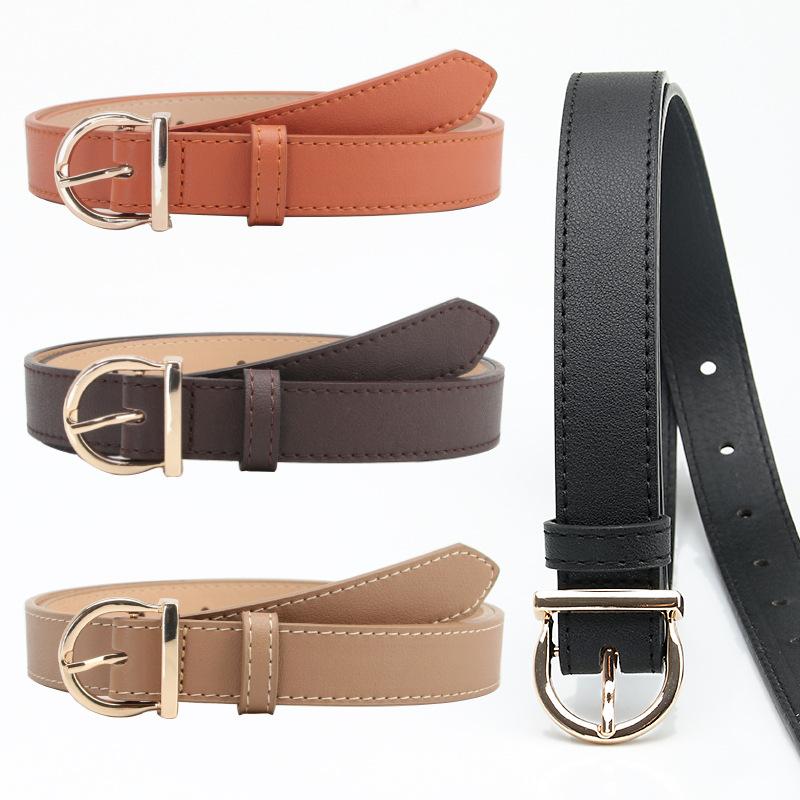 Fashionable and Retro Gold Needle Buckle Faux Leather Women's Belt, Individual and Simple Decoration, Suit Jeans, Dress Belt