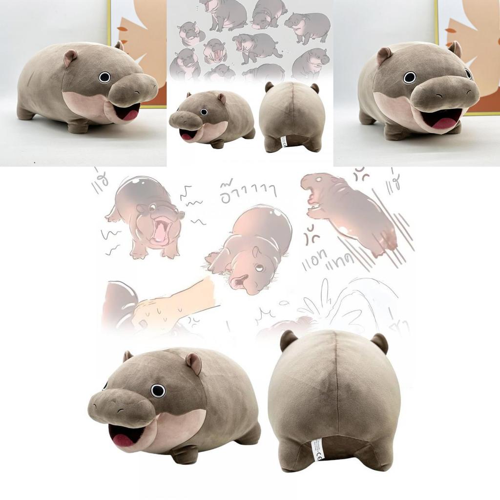 Adorable Moo Deng Hippo Plush Toy Soft Grey Short Plush Doll For Kids 42x24cm