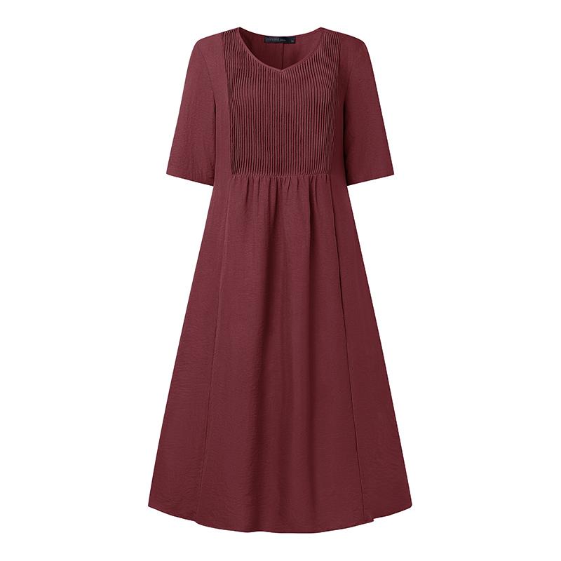 

ZANZEA Женское повседневное летнее платье с круглым вырезом и рукавами до локтя 5XL кларет