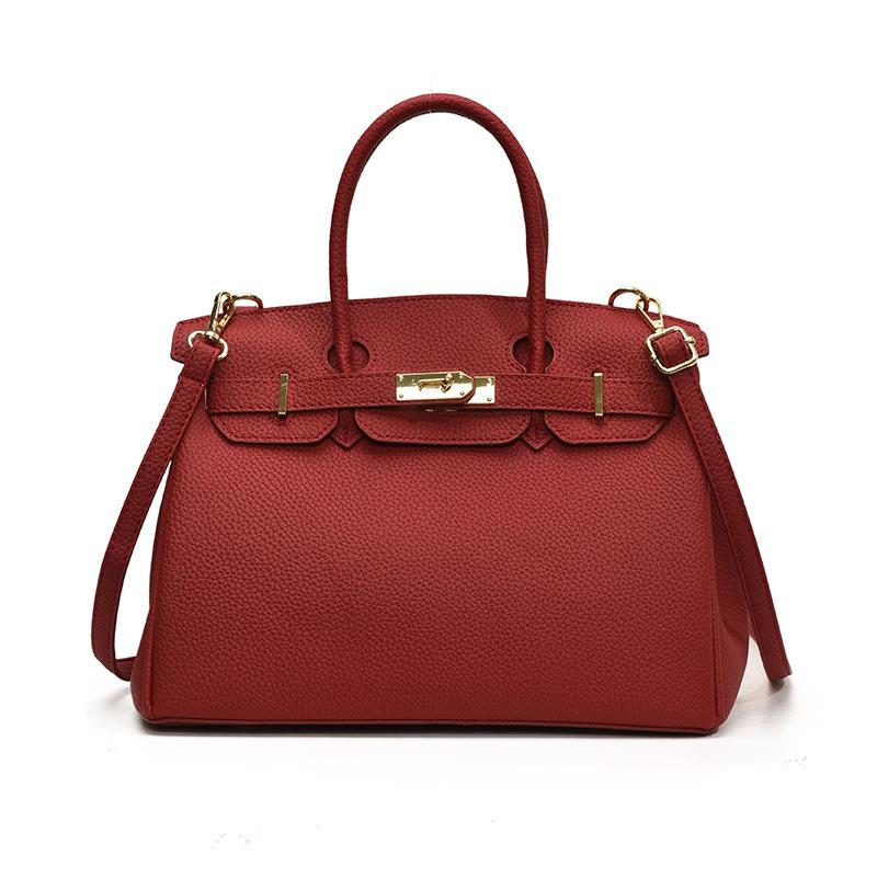 New High-end Bag, Lychee Pattern Lock, Platinum Bag, Portable Shoulder Messenger Trendy Women's Bag