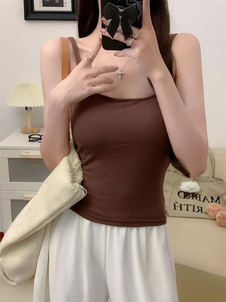 #Human cotton versatile model, small square collar integrated cup vest, polished and slim, versatile sling base, Korean A