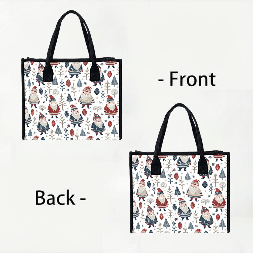Christmas Gnome Pattern Canvas Tote Bag Reusable Daily Shopping Handbag Cute Casual Outdoor Portable Shoulder Bag