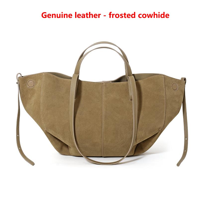 

Genuine Leather - Frosted Cowhide Top Layer Cowhide Bag Niche Design Shoulder Bag Large Capacity Commuter Tote Wing Bag 50x15x24cm абрикосовый