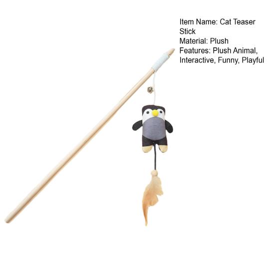 Interactive Cat Wand Toy Feather Plush Animal Cat Teaser Stick with Bell Indoor Kitten Play Exercise Toy