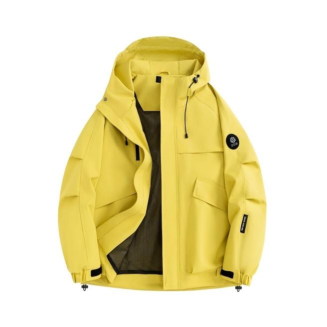 Couple Style Waterproof Jacket, Outdoor Mountaineering Jacket, Windproof and Waterproof Hooded Solid Color Work Jacket