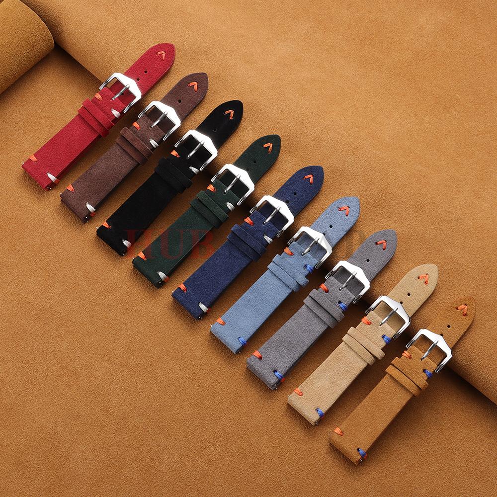 18mm 20mm 22mm Suede Leather Strap for Seiko Vintage Business Watch Band Handmade Stitching Wristband Quick Release Bracelet