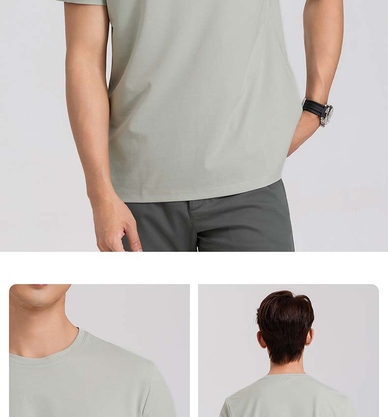 [Skin friendly and elastic] Langdeng men's round neck T-shirt summer long staple cotton short sleeved top breathable sports base shirt
