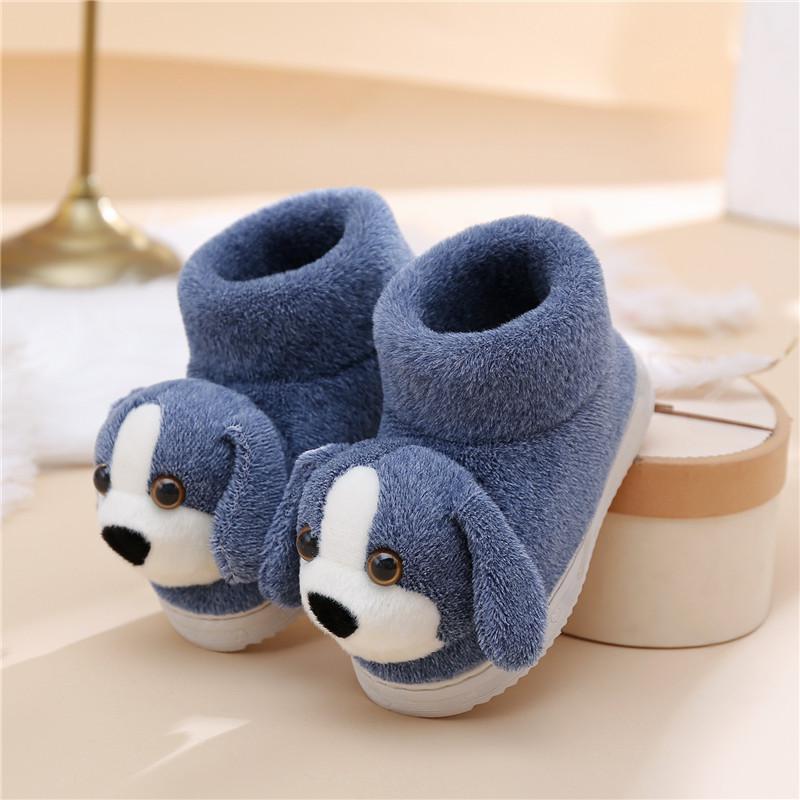 

Зимние детские хлопковые тапочки с задником, милые мультяшные собаки, студенческие общежития, пушистые туфли для мальчиков и девочек, домашние хлопковые туфли 25-26/195 (inner length 18cm) синий