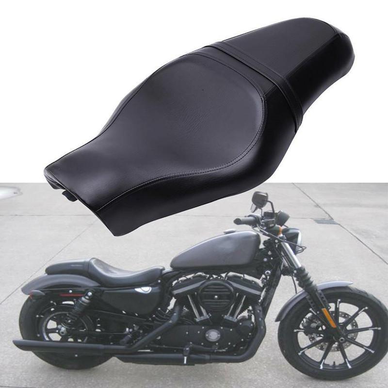 PU Leather Motorcycle Front Driver Rear Passenger Two Up Seat Black For Harley Sportster XL 883 1200 Forty Eight XL1200X