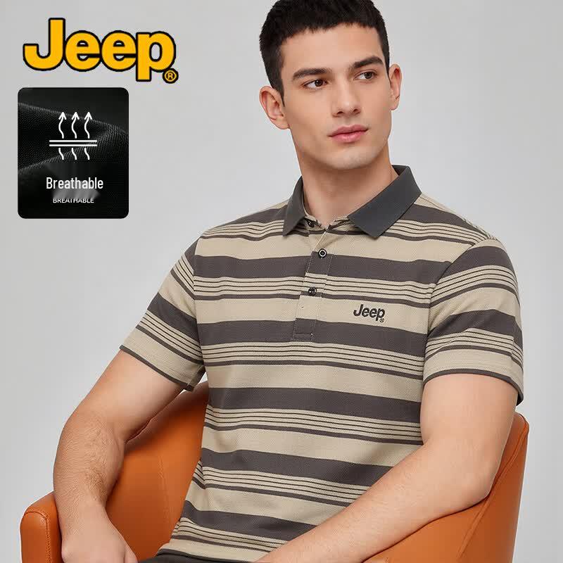 JEEP Men s Striped Breathable Polo T-Shirt L